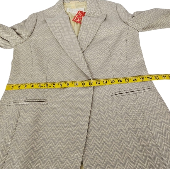 Escada Margaretha Ley Silk And Wool Chevron Blazer In Beige And Blue Sz 42 NWT - Picture 10 of 10